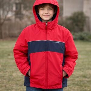 Lands' End Navy and Red Fleece Jacket